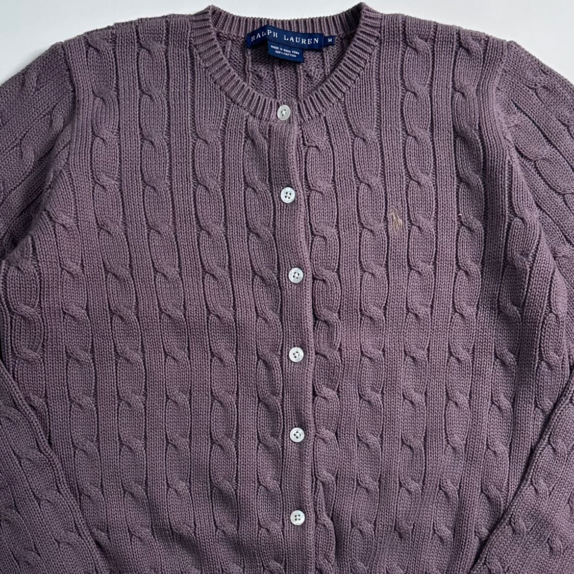 폴로 랄프로렌 퍼플 유넥 케이블 니트 가디건 상품이미지2