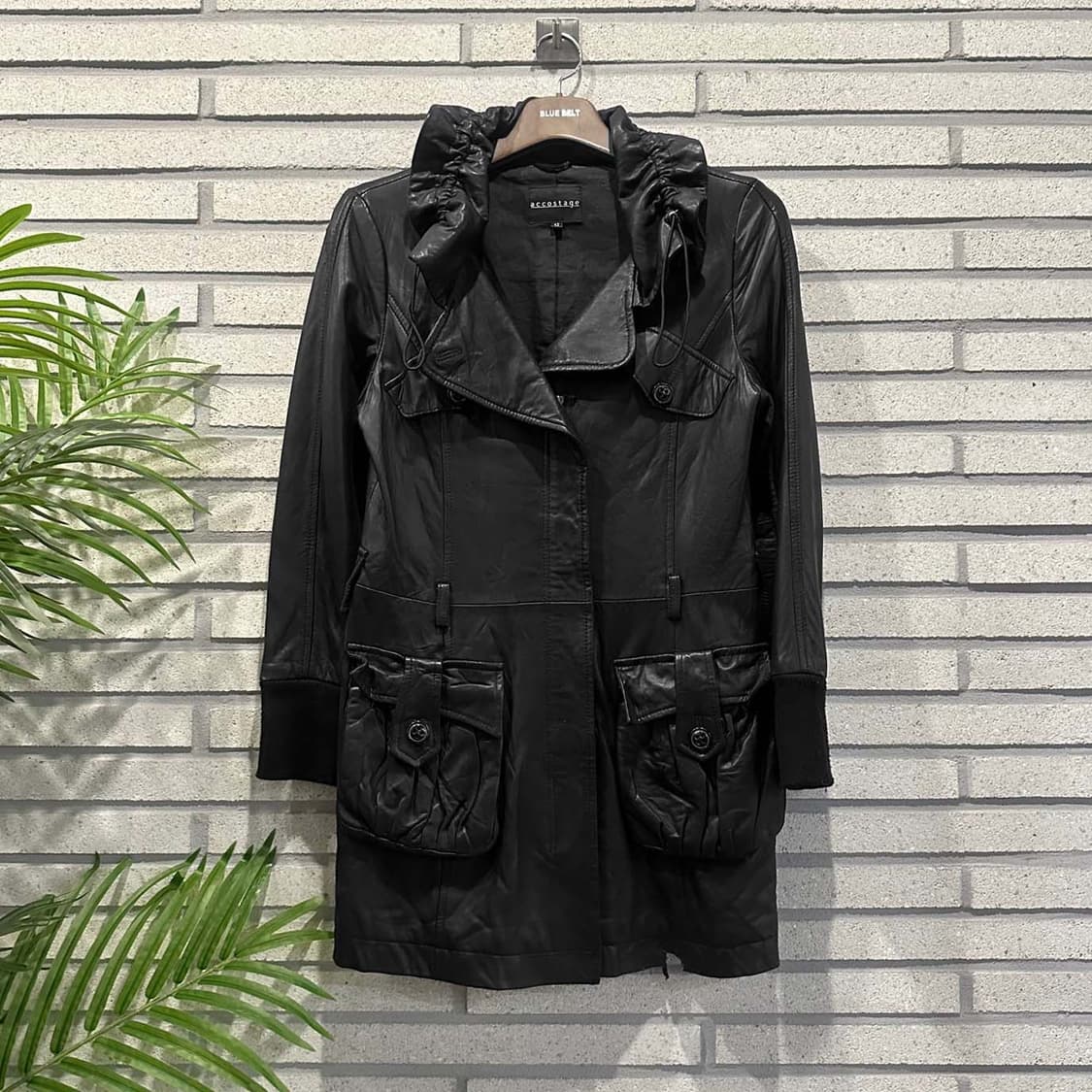 JPN VINTAGE 미디 레더자켓 셔링카라 빅 플랩포켓 디테일 블랙 상품이미지1