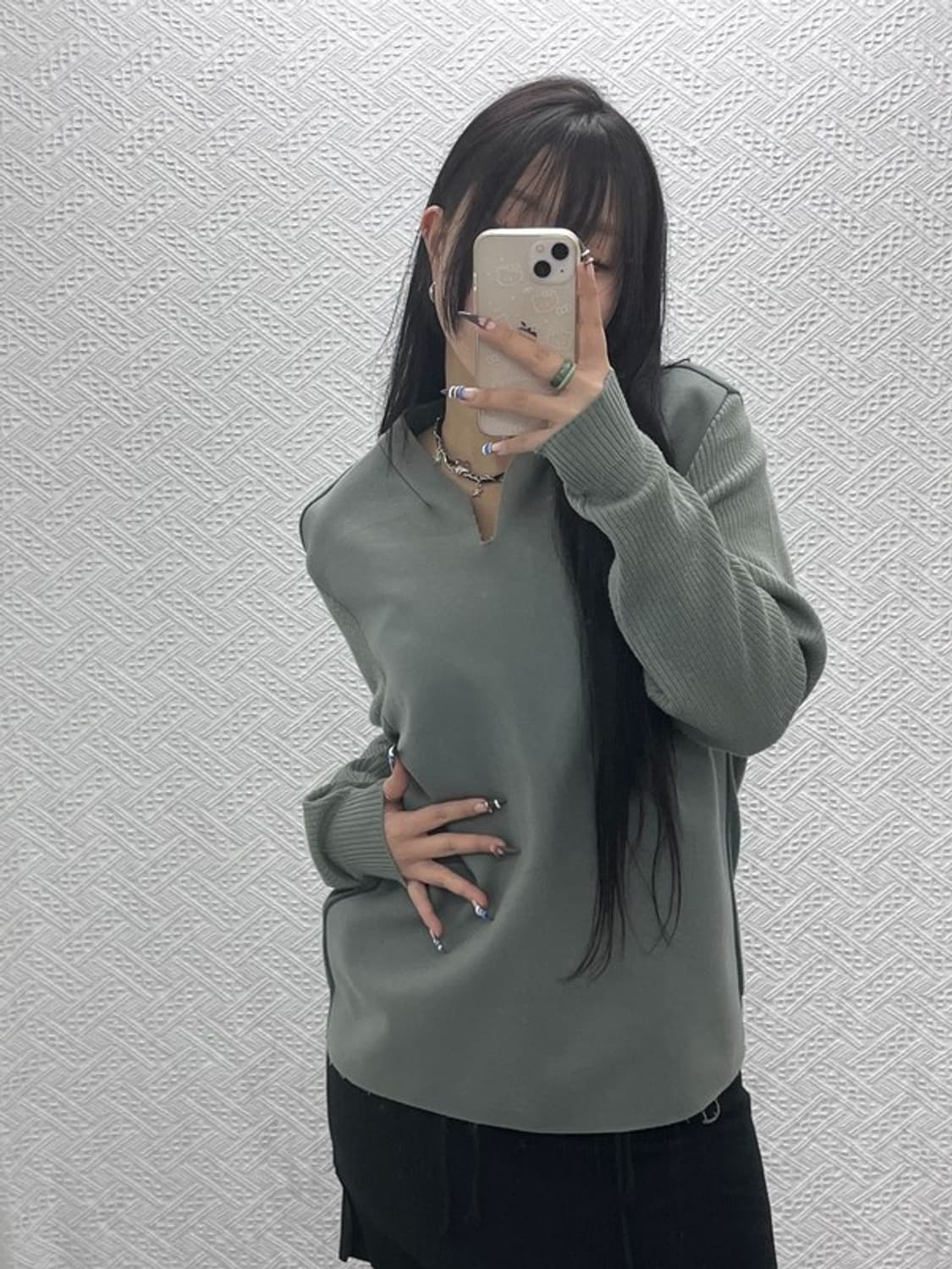 솔리드옴므 한섬 브이넥 울캐시미어 펠트 니트 105 C07613 상품이미지2