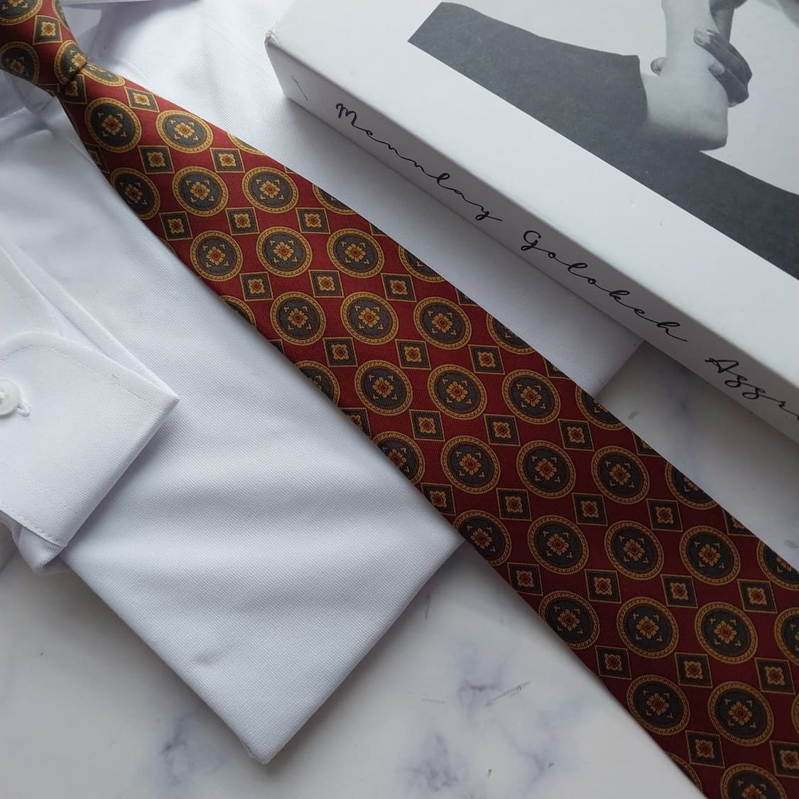 리첼 실크 와인 브라운 패턴 넥타이 8.9cm A+등급 K2460 상품이미지6