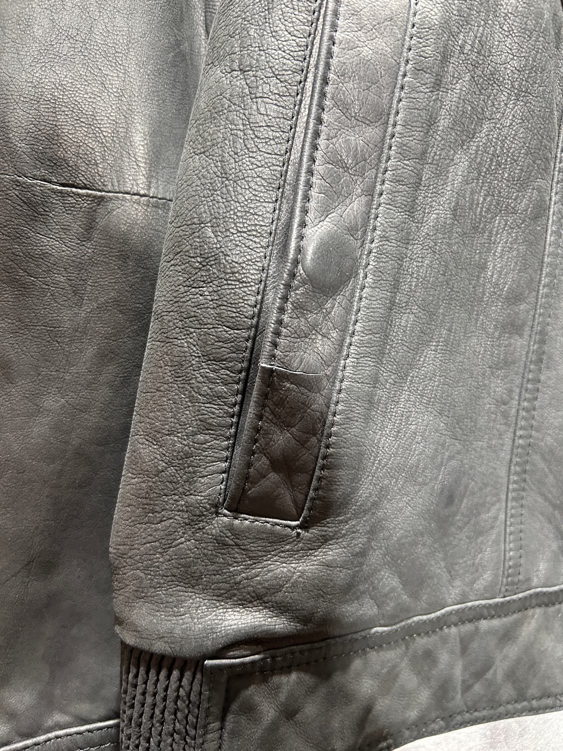 S 하이넥 워시드 블랙 레더자켓 상품이미지6