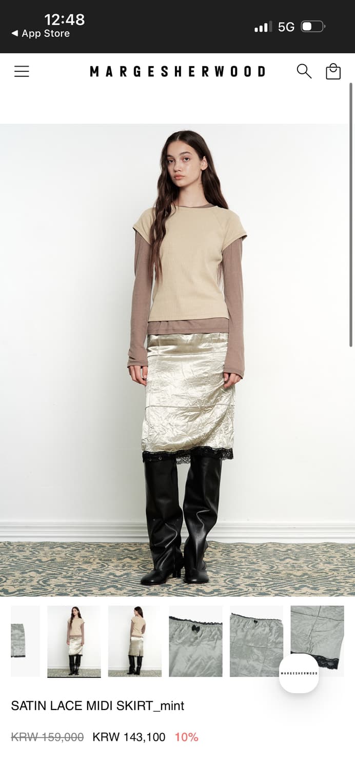 마지셔우드 새틴 레이스 미디 스커트 / 정가 159,000 상품이미지1