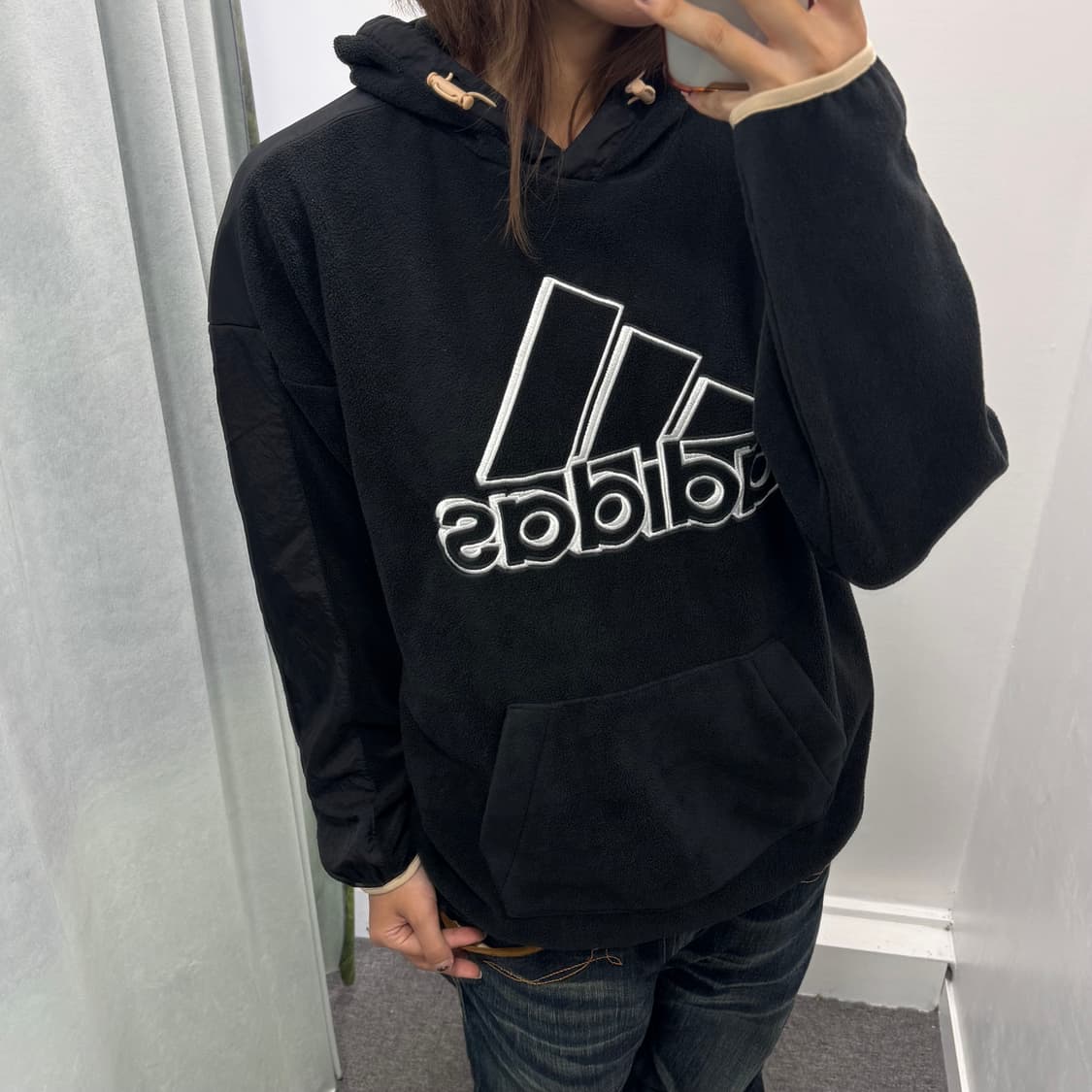 아디다스 블랙 플리스 후드 상품이미지3
