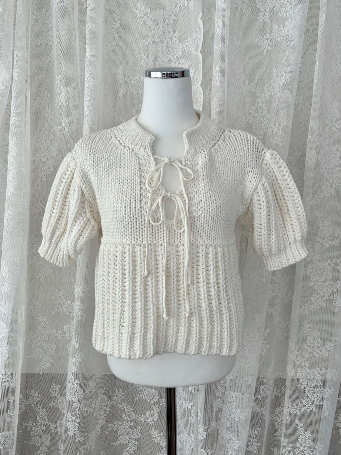 F) 더티스 네트 리본 니트 아이보리 상품이미지1