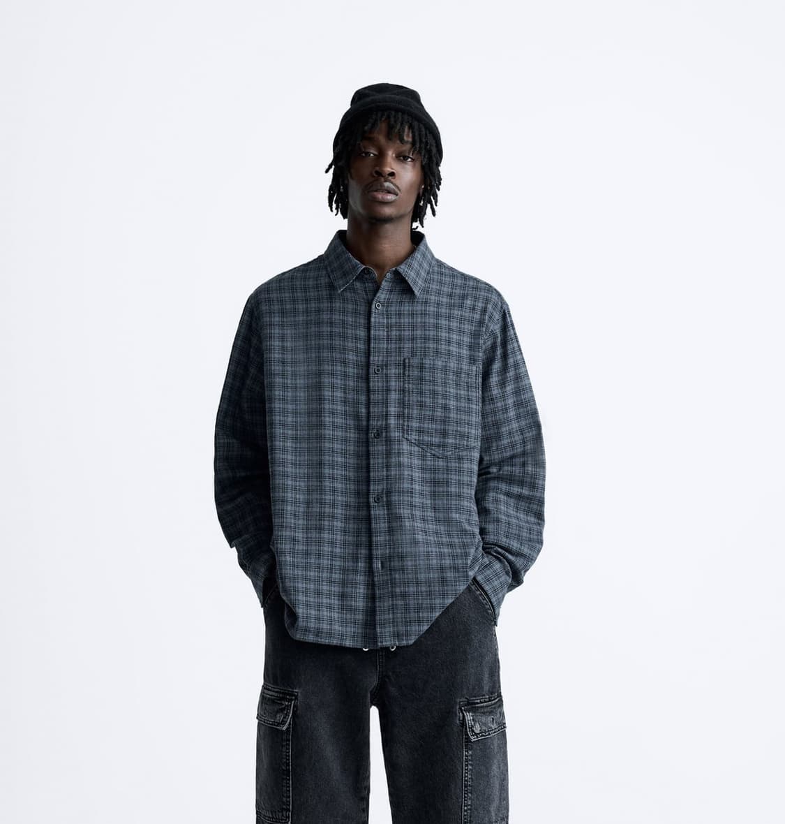 자라 크롭 체크 셔츠 블루 M사이즈 상품이미지5