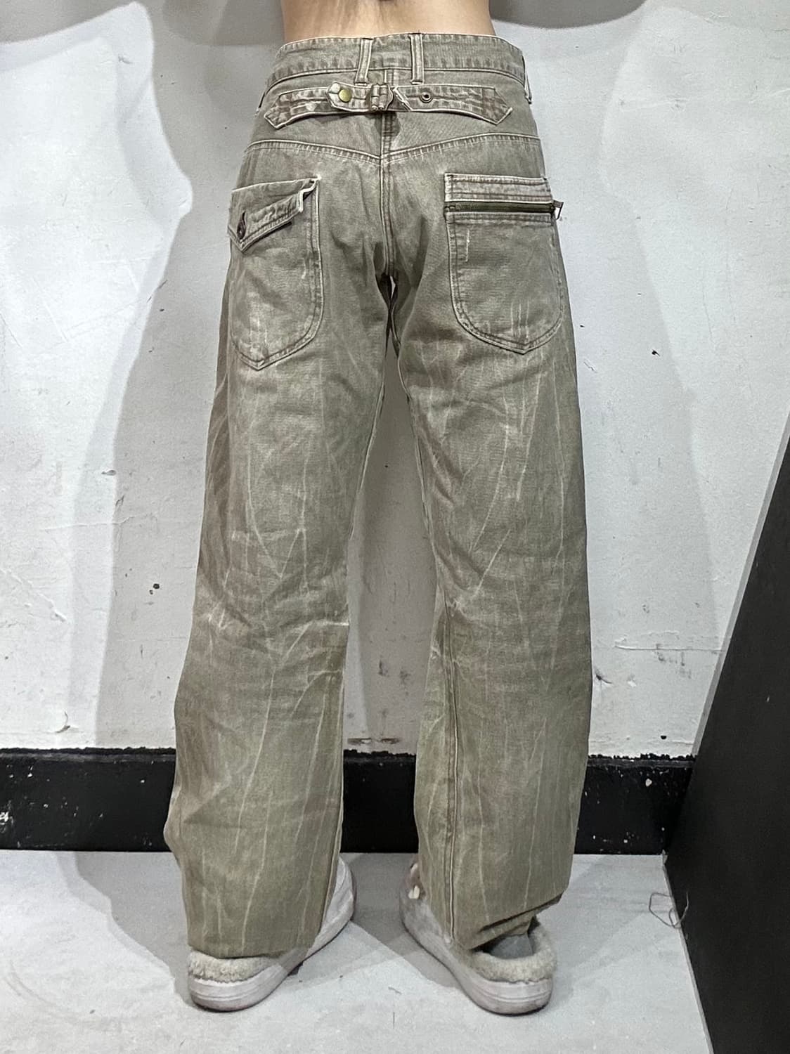 일본 빈티지 oilcake y2k 와이드 워싱 데미지 데님 팬츠 청바지 상품이미지3