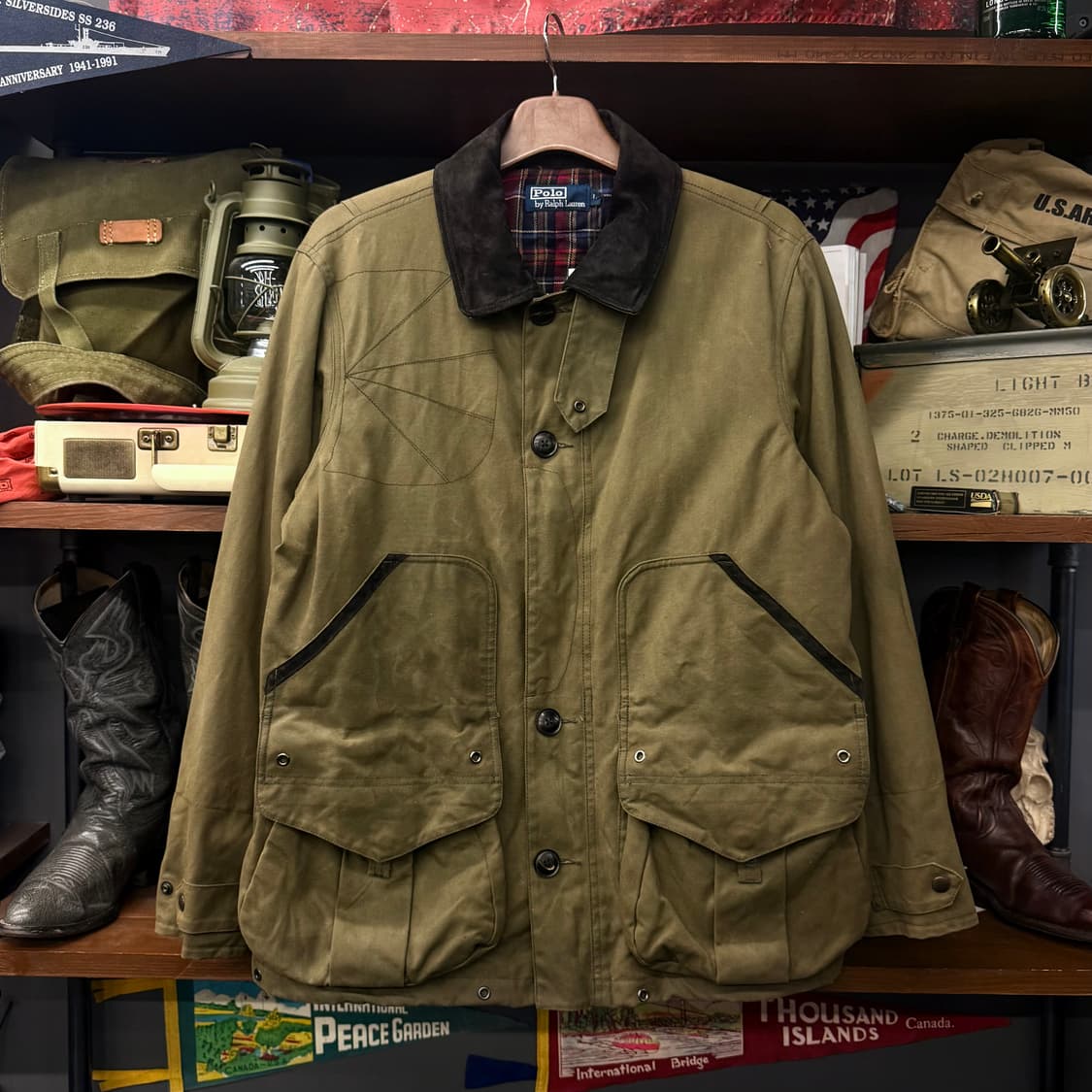 Rare 90s 폴로 랄프로렌 오일클로스 체크 라이닝 투웨이 왁스 자켓 상품이미지1