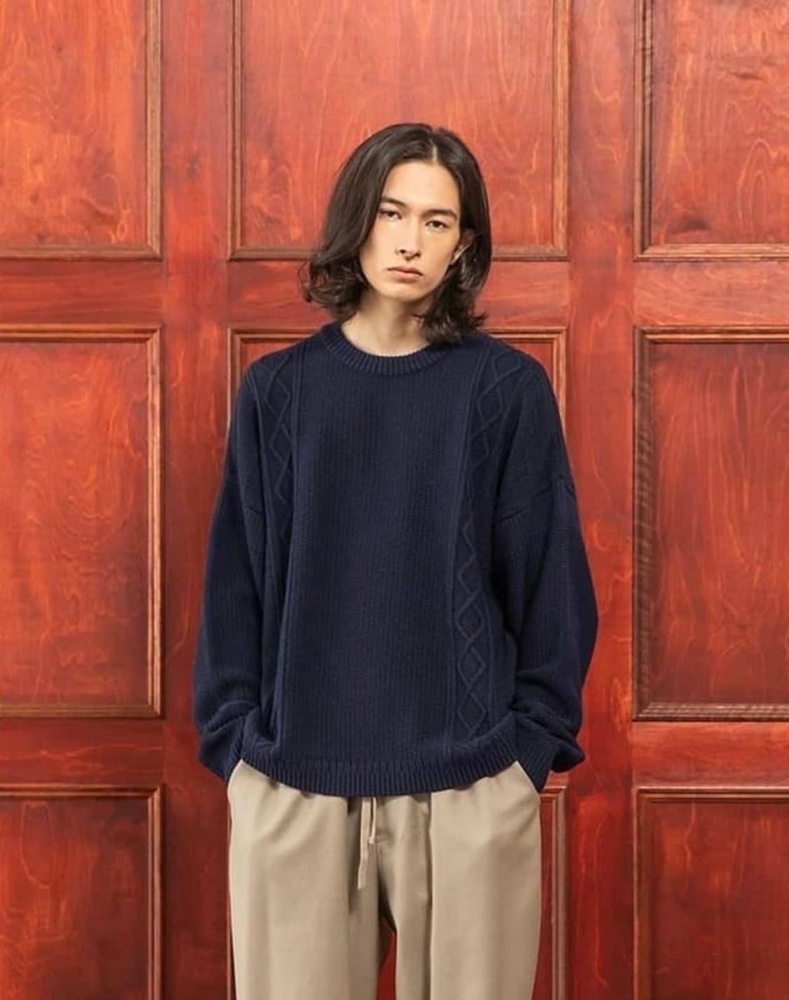 [새상품] 2) 비긴202 X 707스튜디오 풀 오버 니트 네이비 상품이미지2