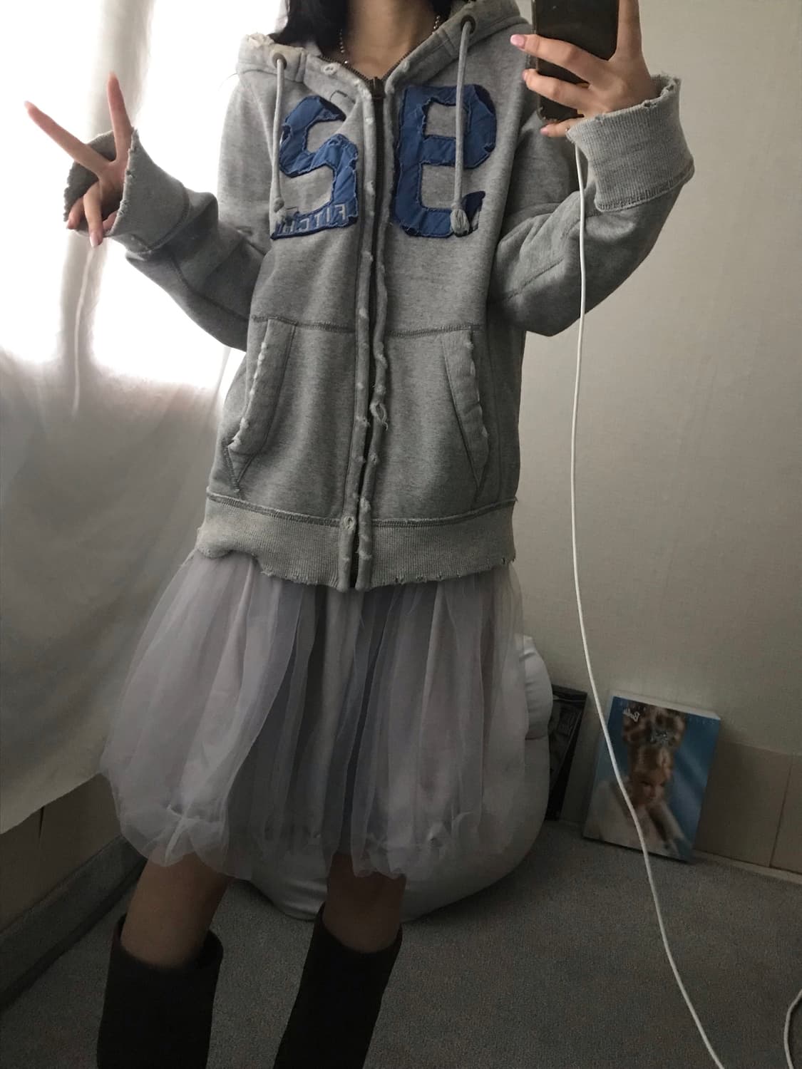 아베크롬비 그레이 빅로고 후드집업 상품이미지4