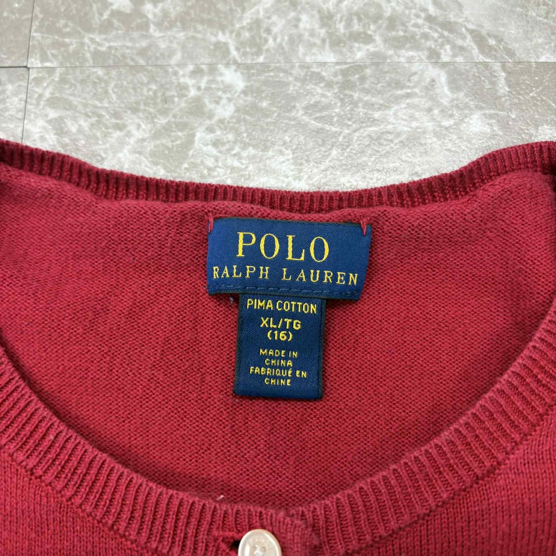 폴로 랄프로렌 버건디 피마 코튼 니트 가디건(XL) 상품이미지3