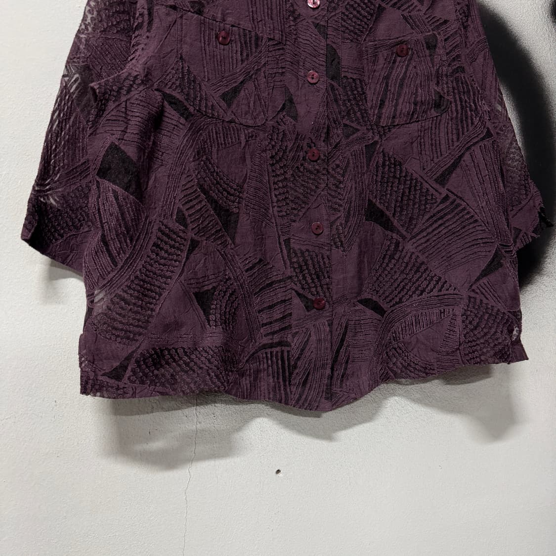 VTG 빈티지 퍼플 멀티 패턴 시스루 카라 셔츠 자켓 상품이미지4
