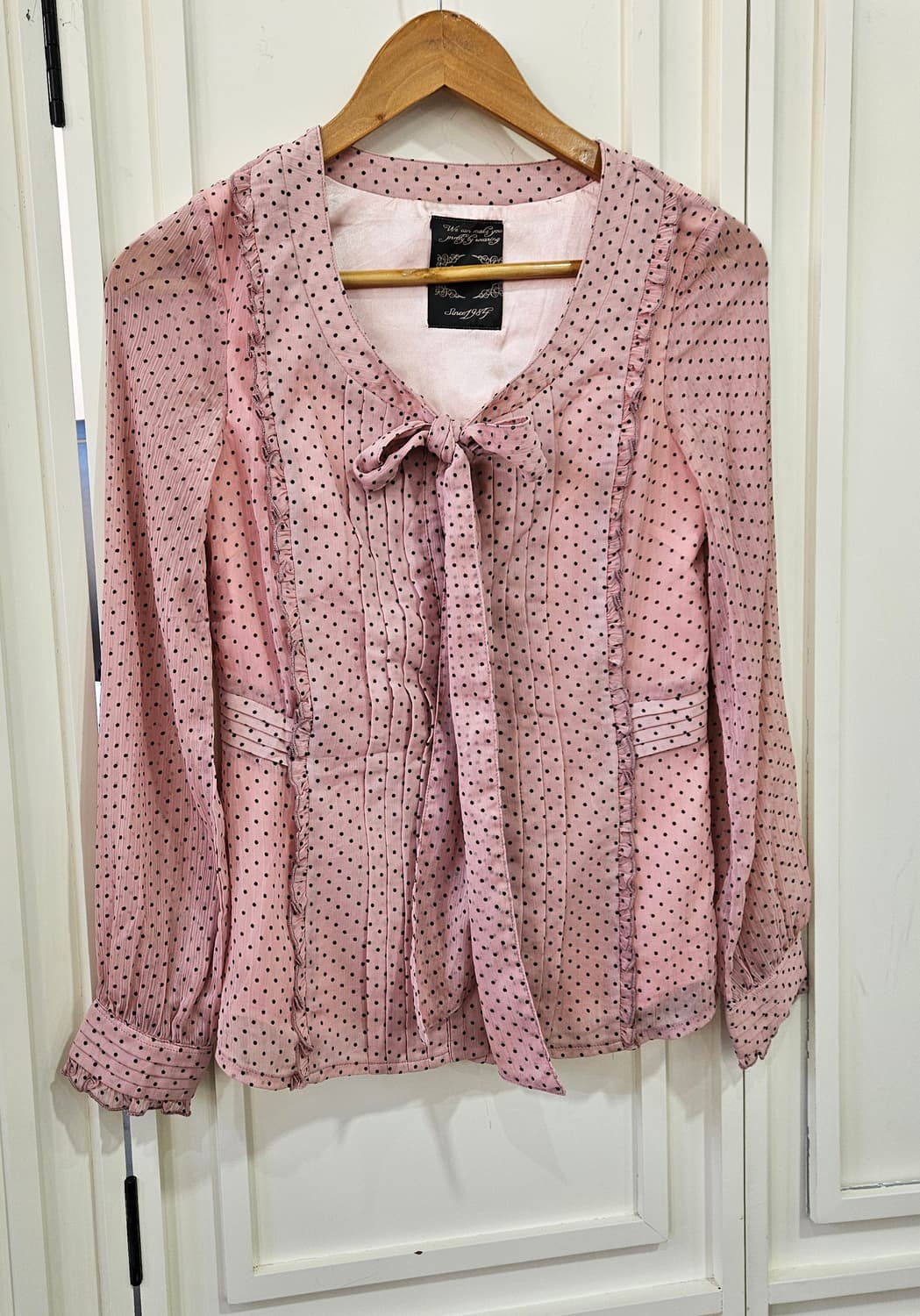 핑크 도트 리본 블라우스 상품이미지2