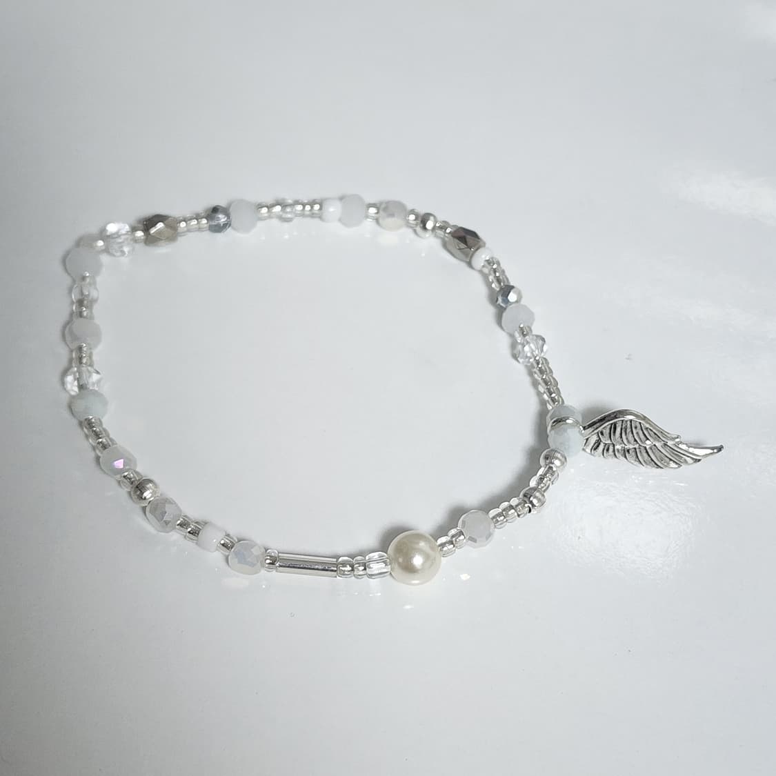 여자 화이트 실버 날개 팔찌 상품이미지1