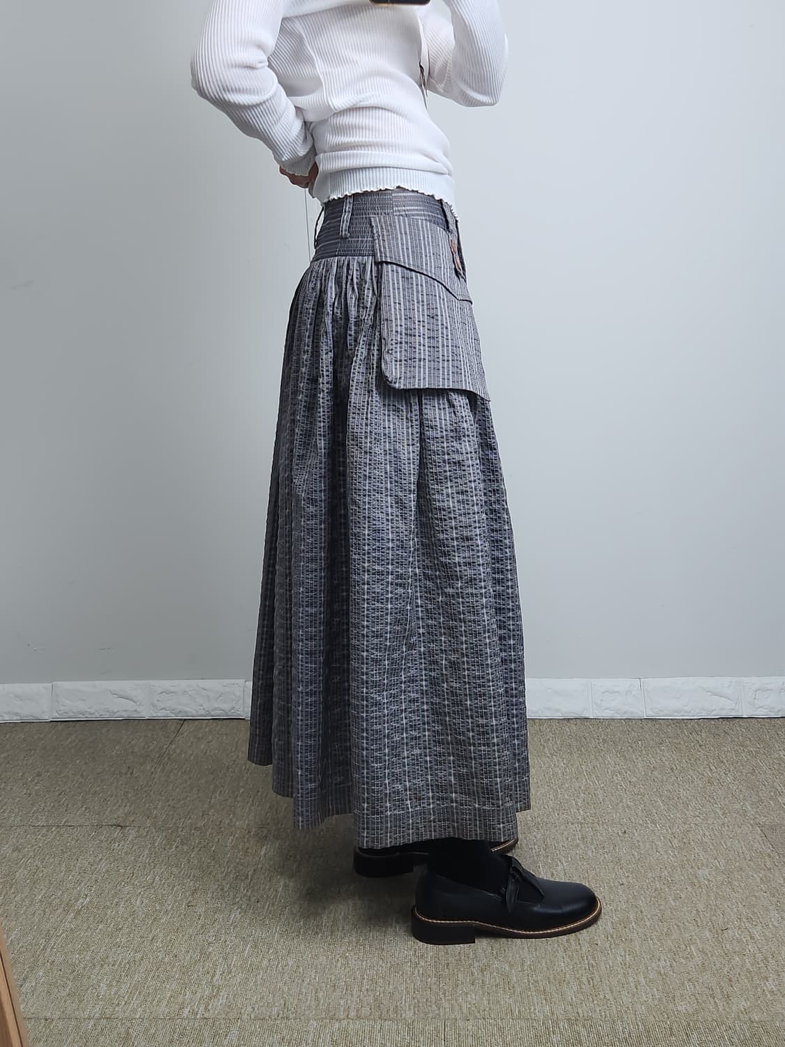 스트라이프 빅포켓 롱스커트 상품이미지4