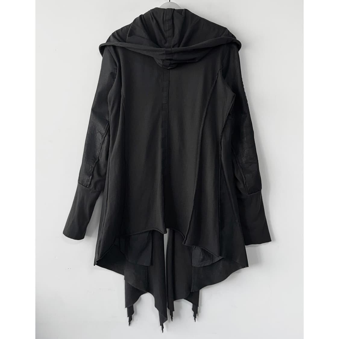 이태리 BROGDEN 텍스처블록 레더 블록 후드 롱 자켓 상품이미지6