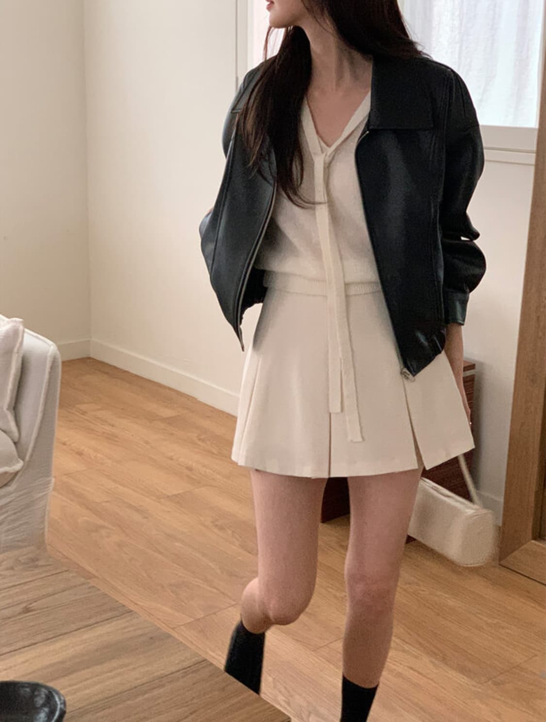 바로 배송 가능) 베니토 레더 블루종 가죽 자켓 상품이미지5