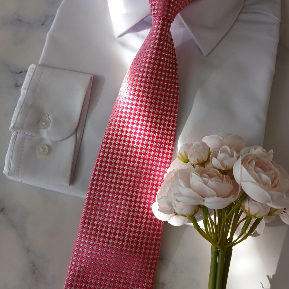 피에르 발망 실크 핑크 체크 패턴 넥타이 9.1cm A+등급 A18927 상품이미지8