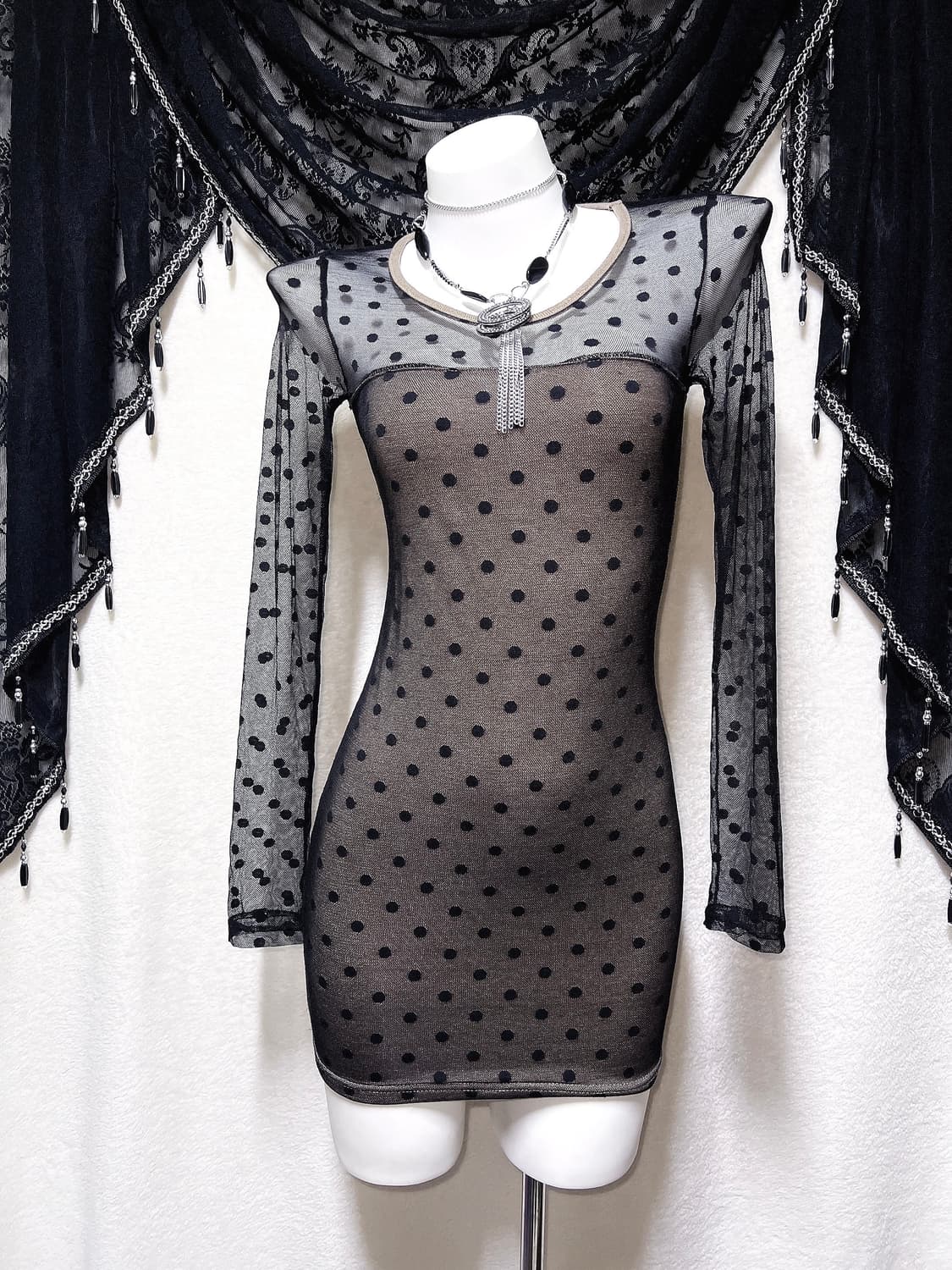 오네갸루 섹시 히메 도트 망사 시스루 미니원피스 드레스 핀터 시부야 펑크 상품이미지8