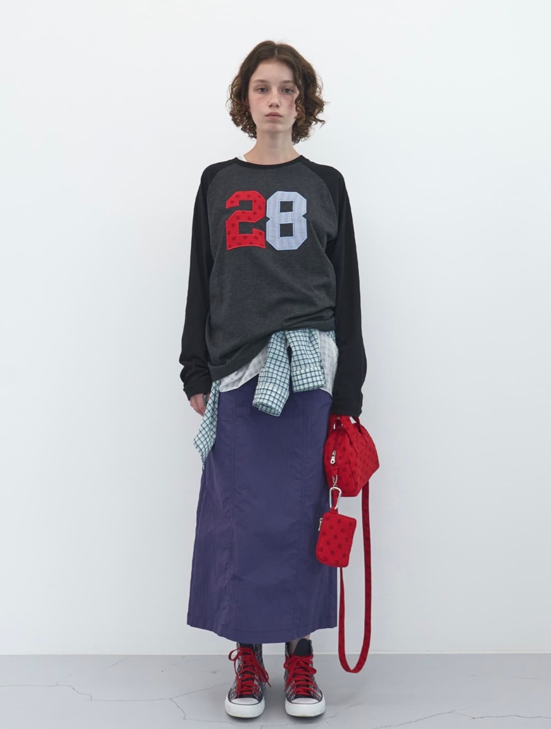 엔조블루스 그리드 패널 롱 스커트 (Purple) 상품이미지2