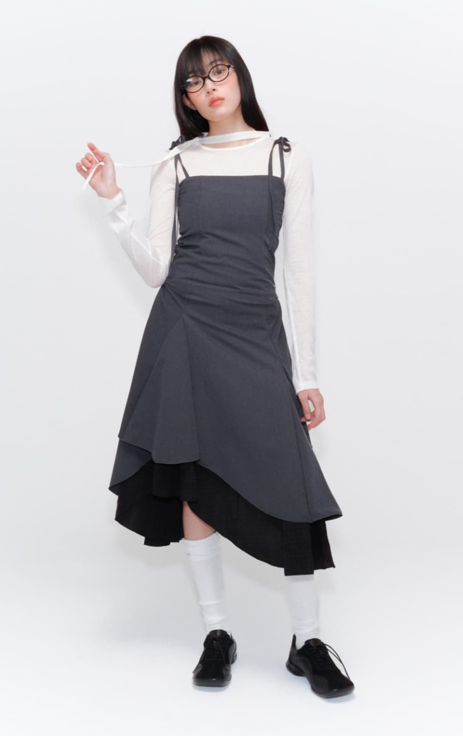 미세키서울 레이어드 원피스 차콜 2사이즈 상품이미지2