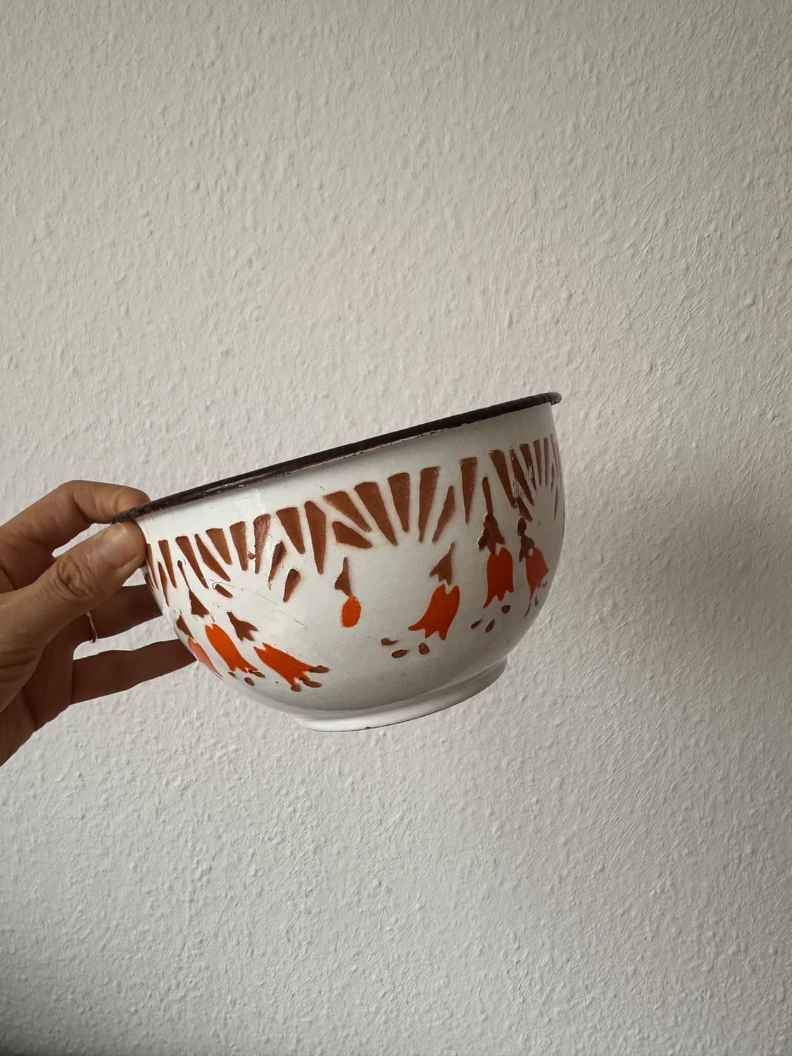 폴란트)빈티지 법랑 주황꽃 볼 상품이미지4