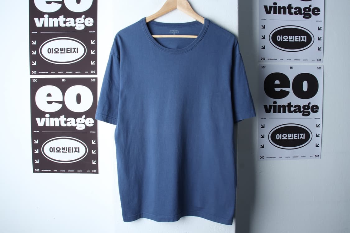 (L-XL) 무신사 스탠다드 반팔 티셔츠 무지 블루 기본-H32456 상품이미지2