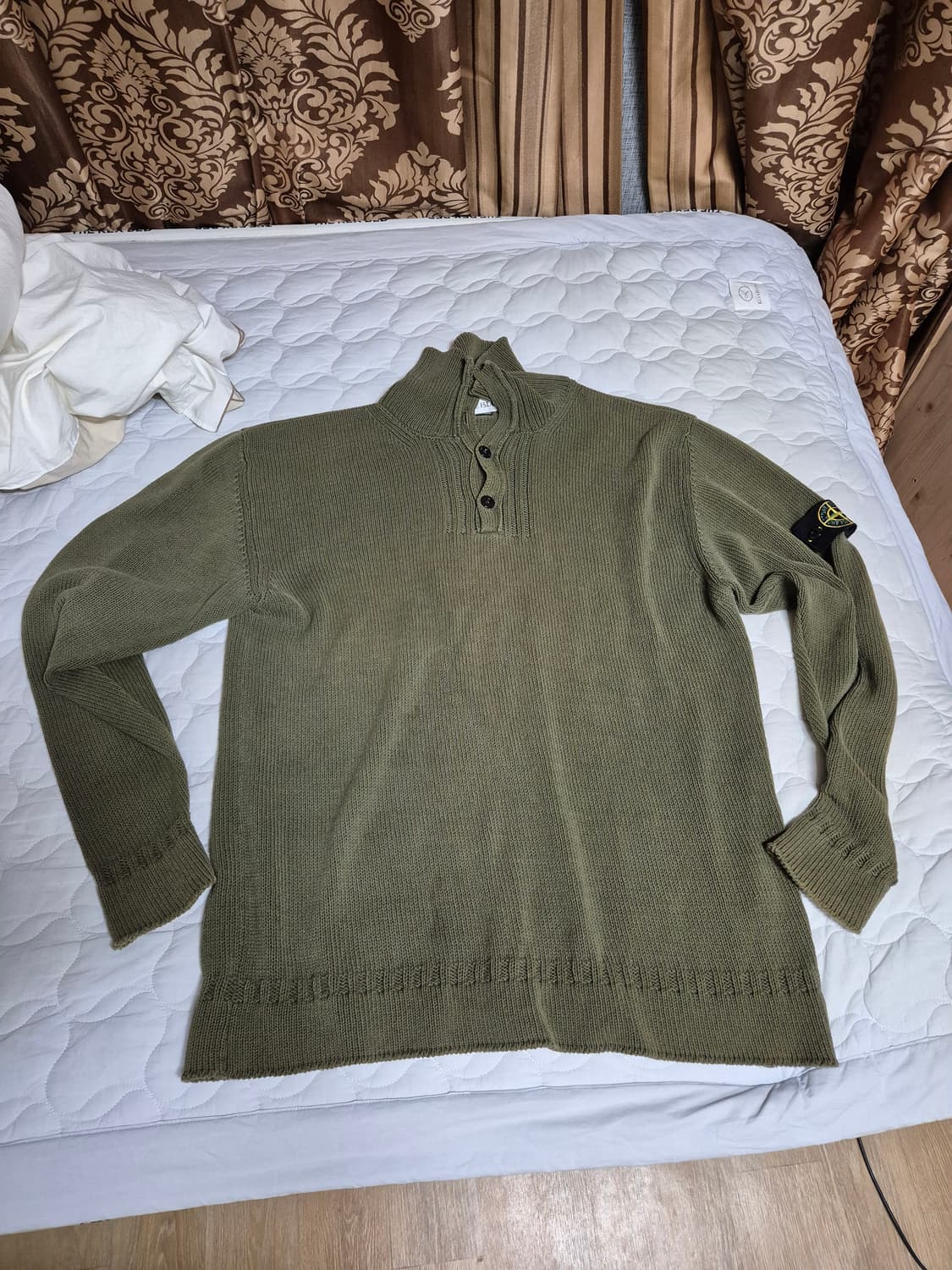 [XL] 2000SS 스톤아일랜드 목폴라 카키 니트 반집업 상품이미지1