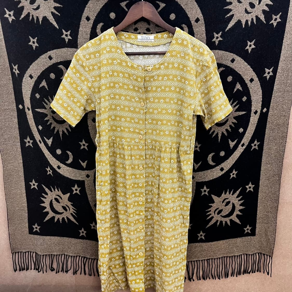 빈티지 오리엔탈 에스닉 스프링 잔꽃 패턴 반팔 롱원피스 K0122 상품이미지3