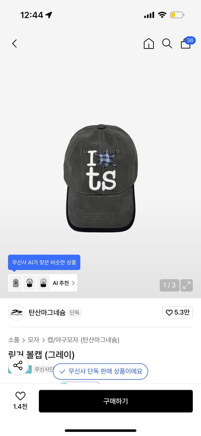 탄산마그네슘 링거볼캡 그레이 상품이미지1