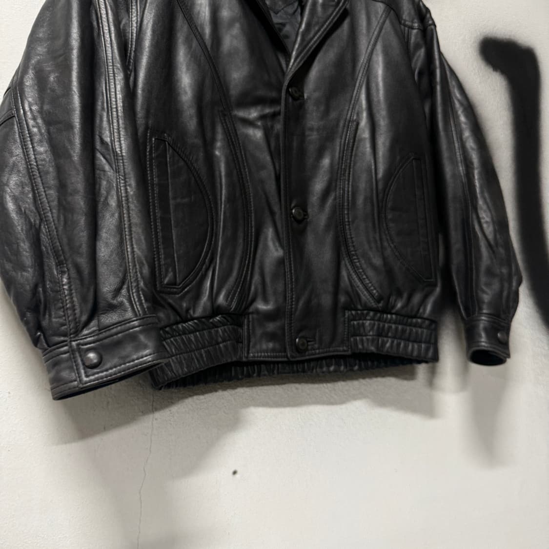 VTG 빈티지 100% 쉽스킨 양가죽 싱글 버튼 크롭 가디건 봄버 자켓 상품이미지4