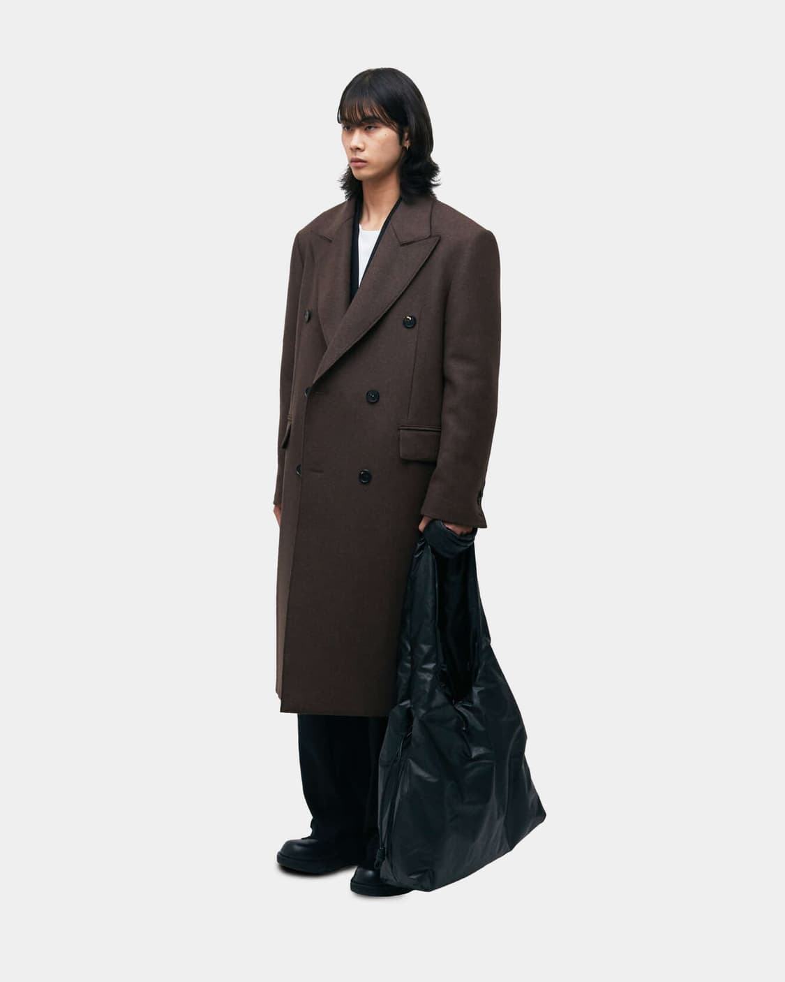 COOR 로우컷 피크드라펠 더블 코트(멜란지브라운, L, 새상품) 상품이미지9