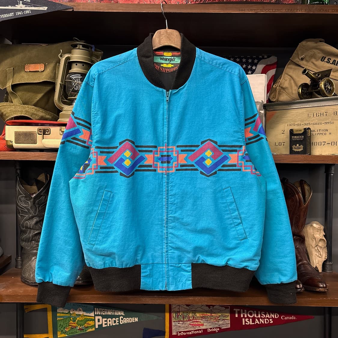 80s 랭글러 아즈텍 모티브 패턴 웨스턴 요크컷 바시티자켓 N326 상품이미지1