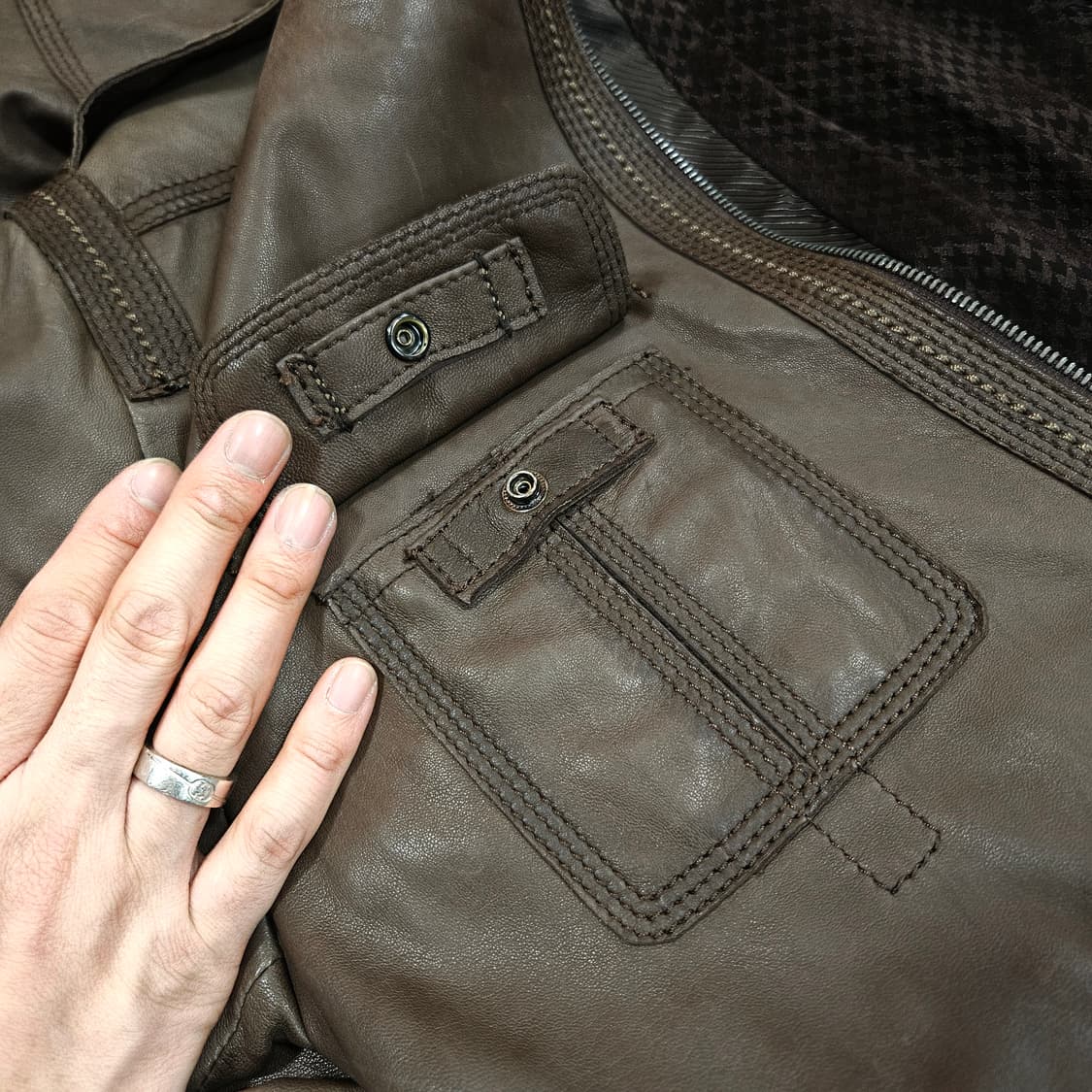 레노마(renoma) 브라운 램스킨 벨티드 가죽자켓 L size 상품이미지5