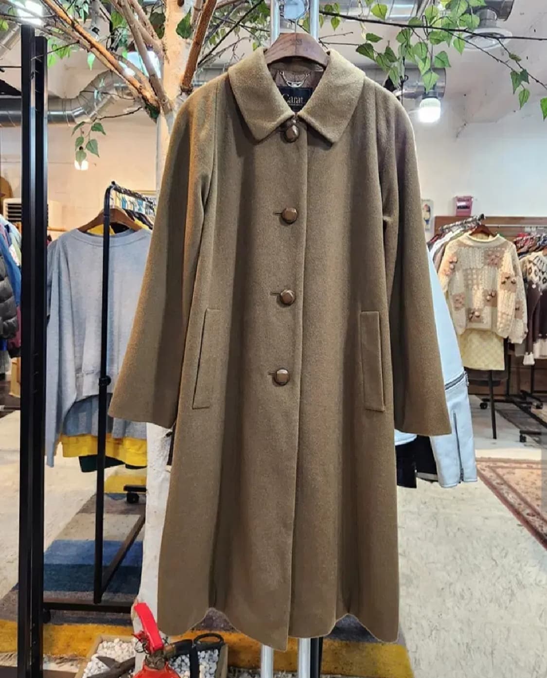 90s CARAT by 산요 울 카멜 브라운 롱 빈티지 코트 상품이미지3