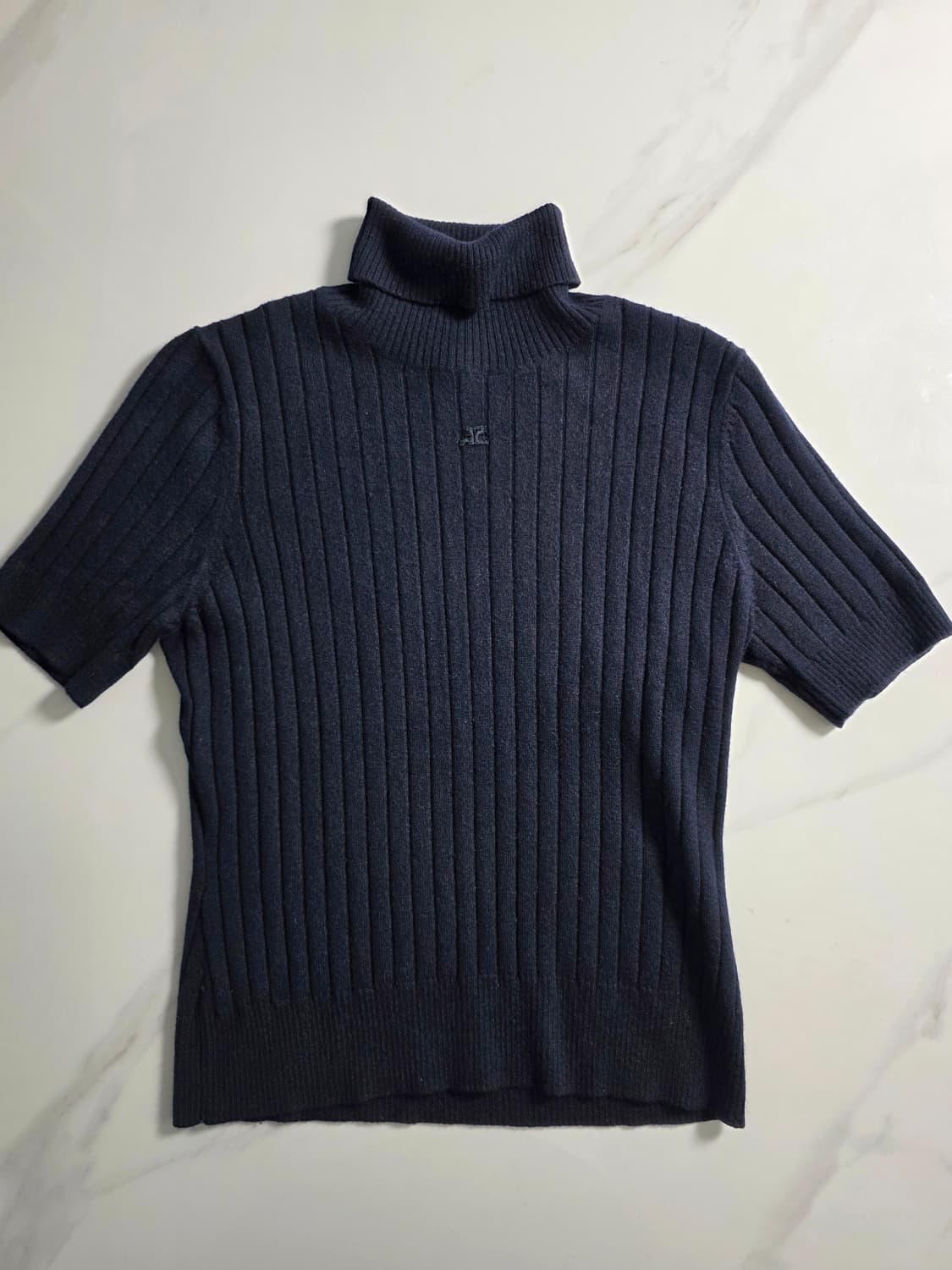 Courrèges / 네이비 골지 반팔 폴라니트 상품이미지1
