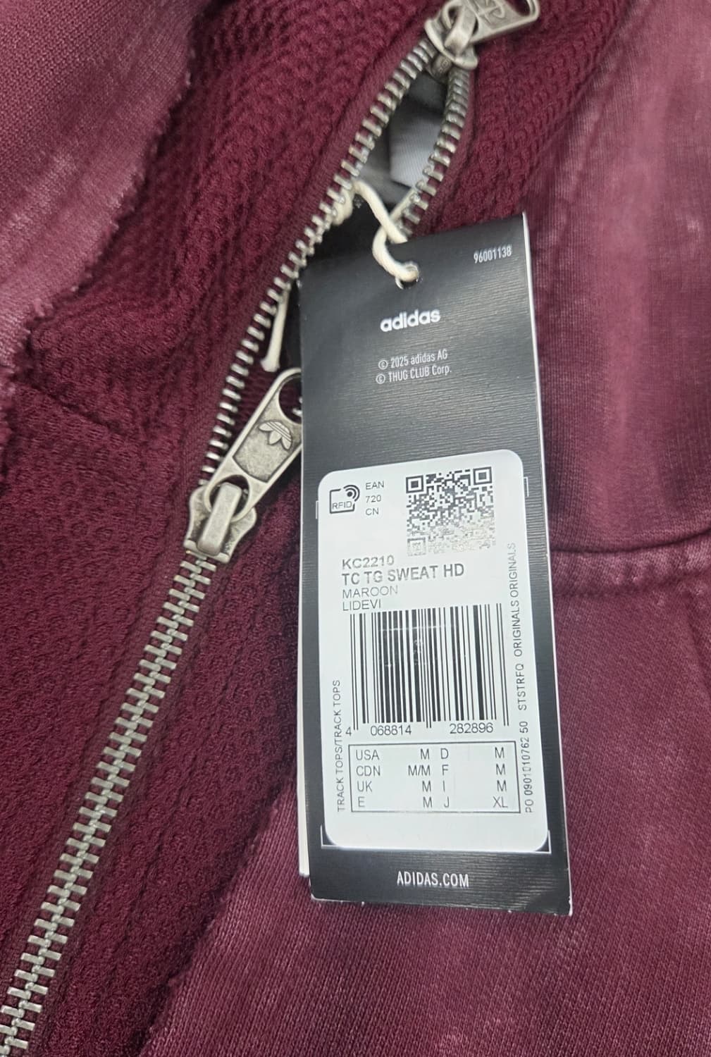 아디다스 x 떠그 클럽 팀 집업 마룬  XL 상품이미지2