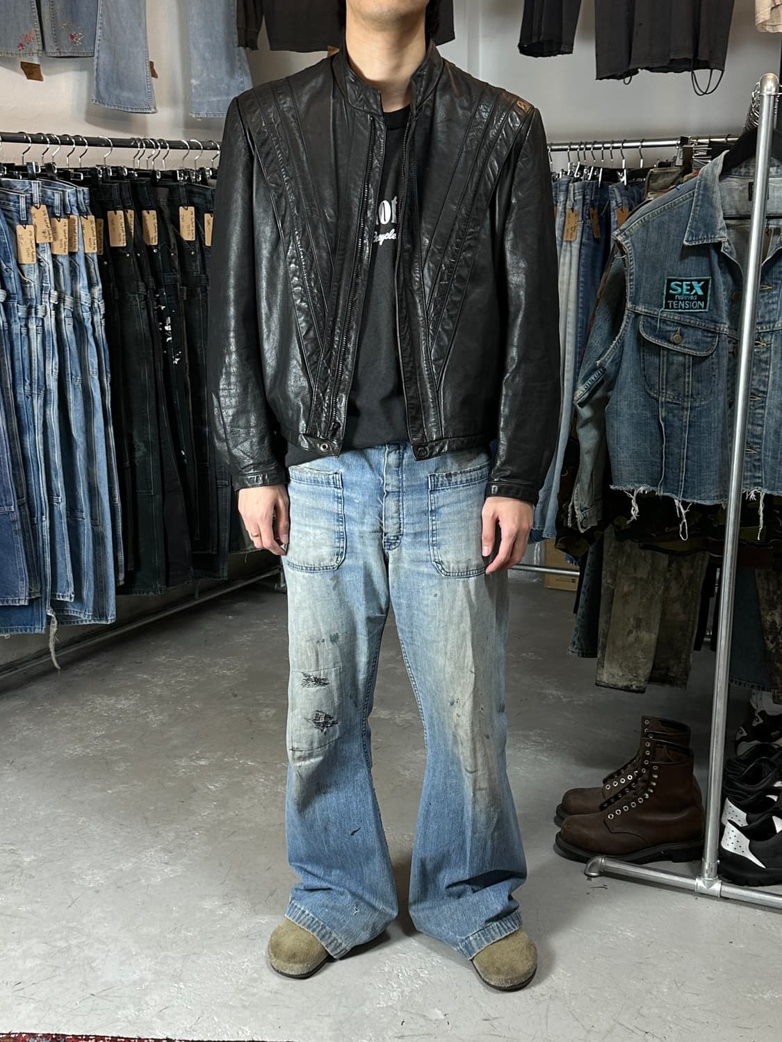 90's 빈티지 크롭 레더 자켓 빈티지 카페레이서 레더 자켓 상품이미지2