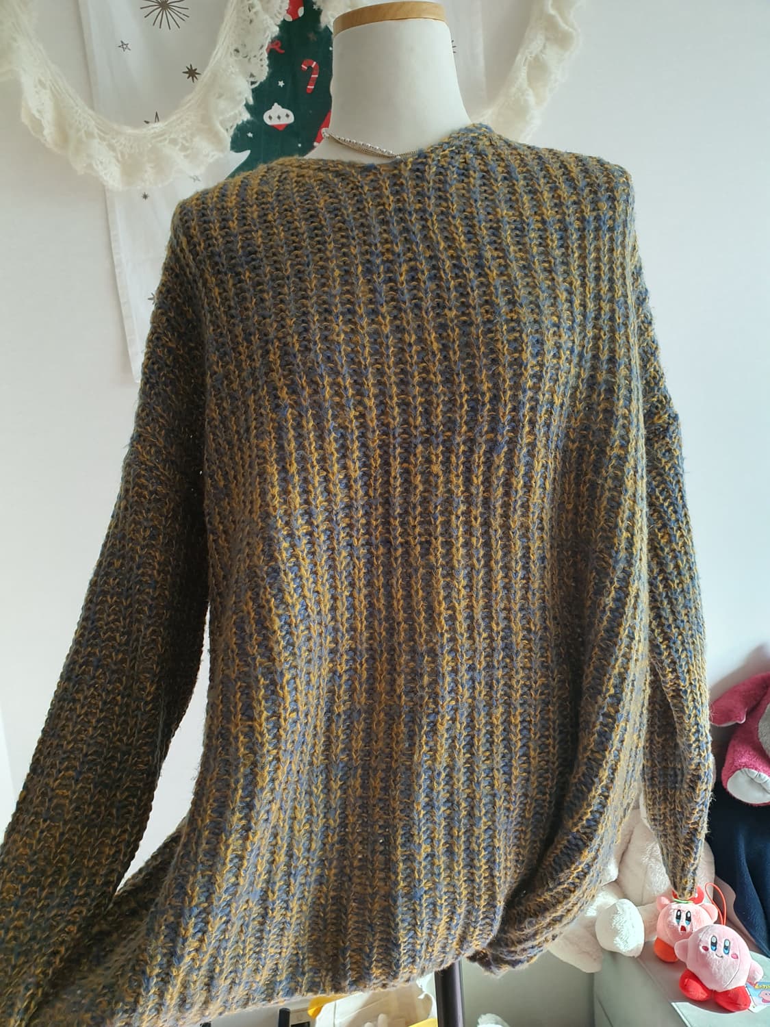 [빈티지] 오버핏 니트 스웨터 옐로우/블루 상품이미지2