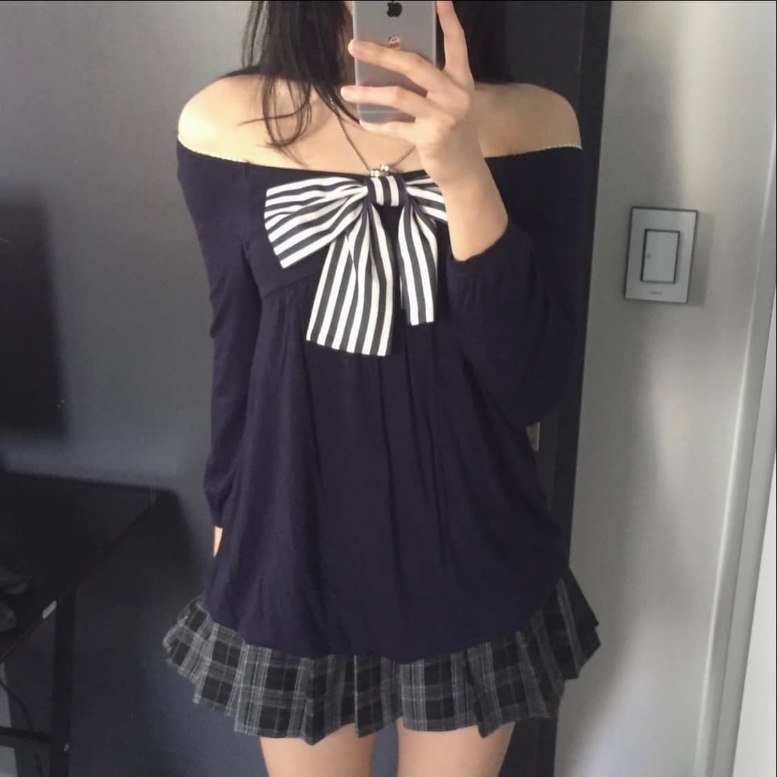 Byebye 히메가루 로리 벌룬 리본 오프숄더 롱슬리브 상품이미지1