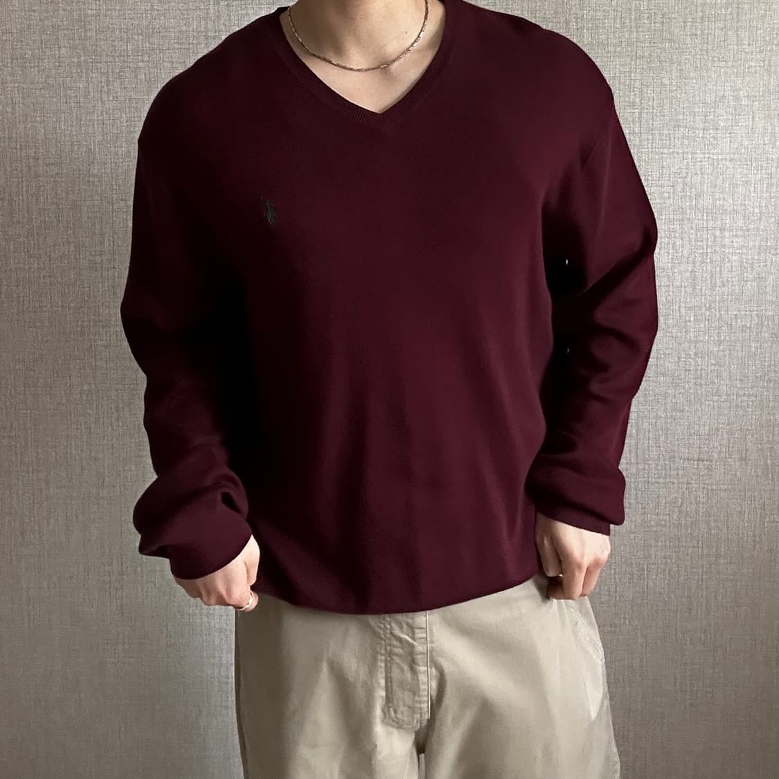 폴로 랄프로렌 버건디 브이넥 니트 XL 상품이미지2