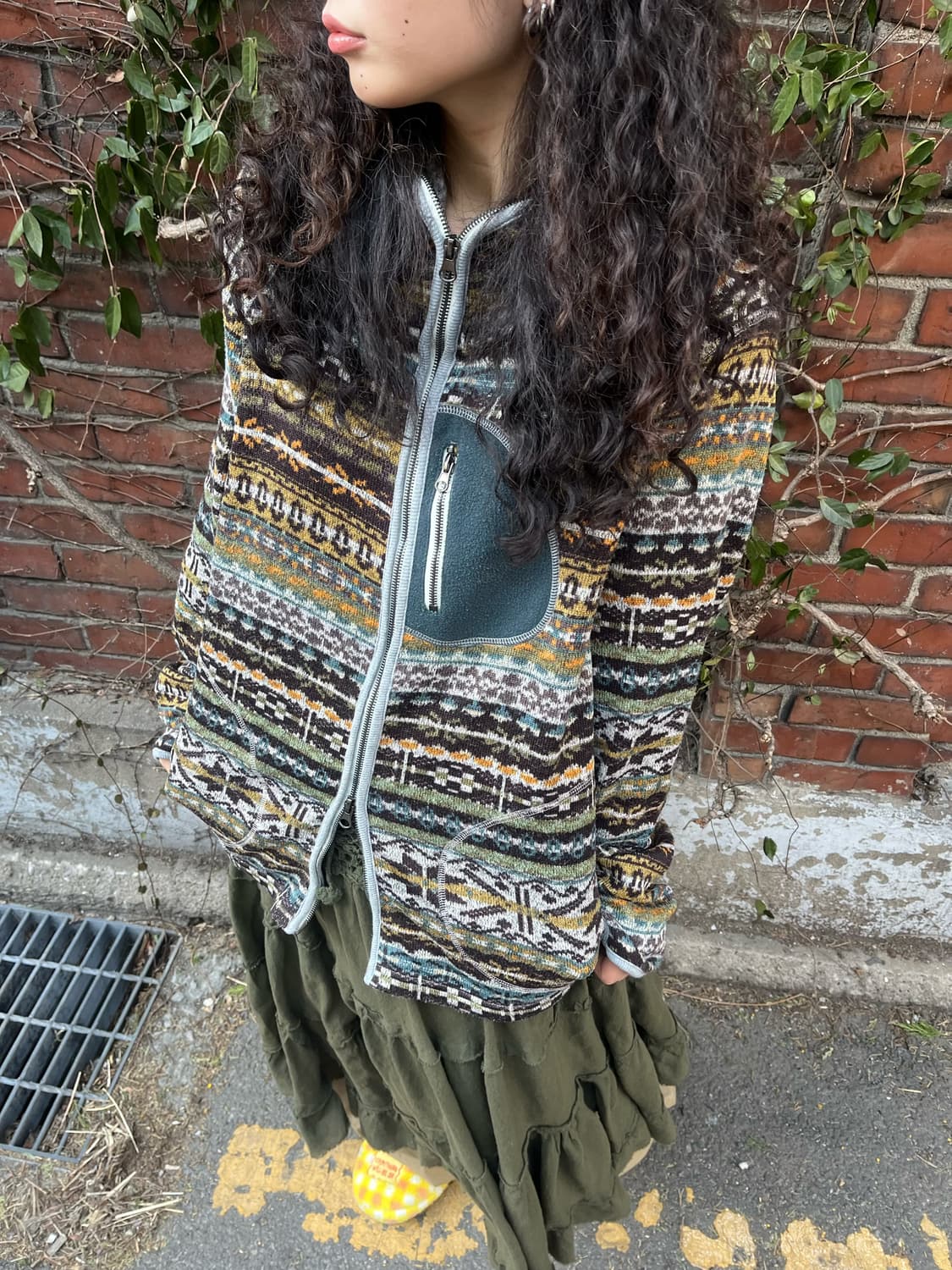 히피 패턴 핸드워머 포인트 후드 집업 상품이미지5