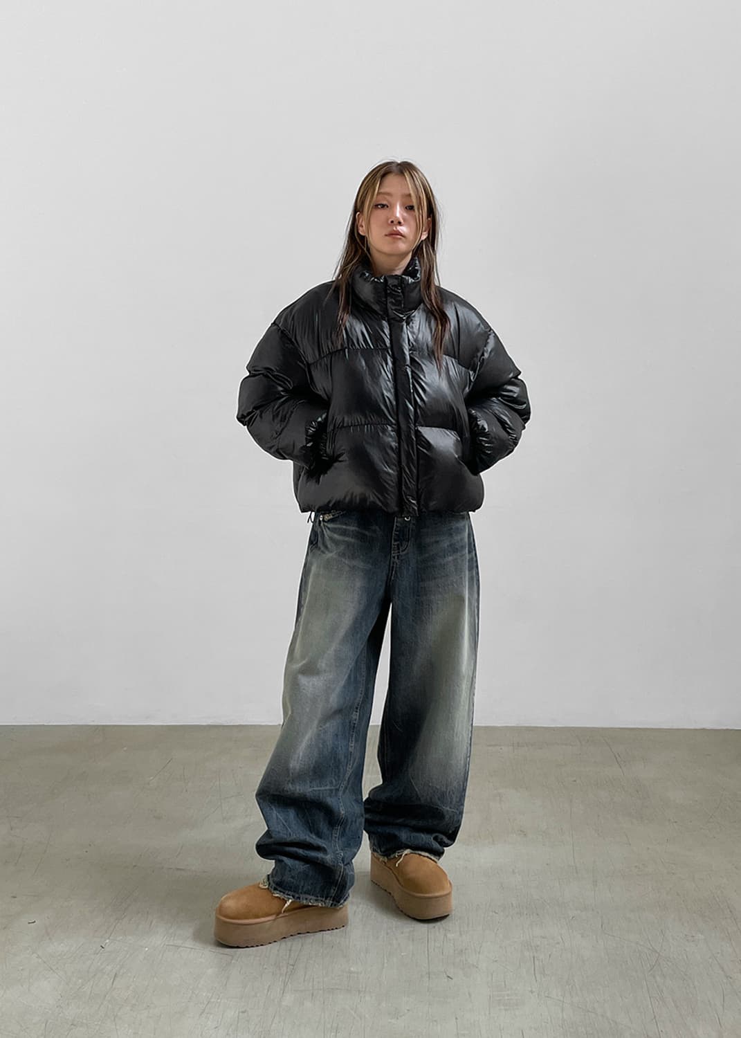 BLACKUP 블랙업 네프 샤이닝 크롭패딩 블랙 상품이미지5