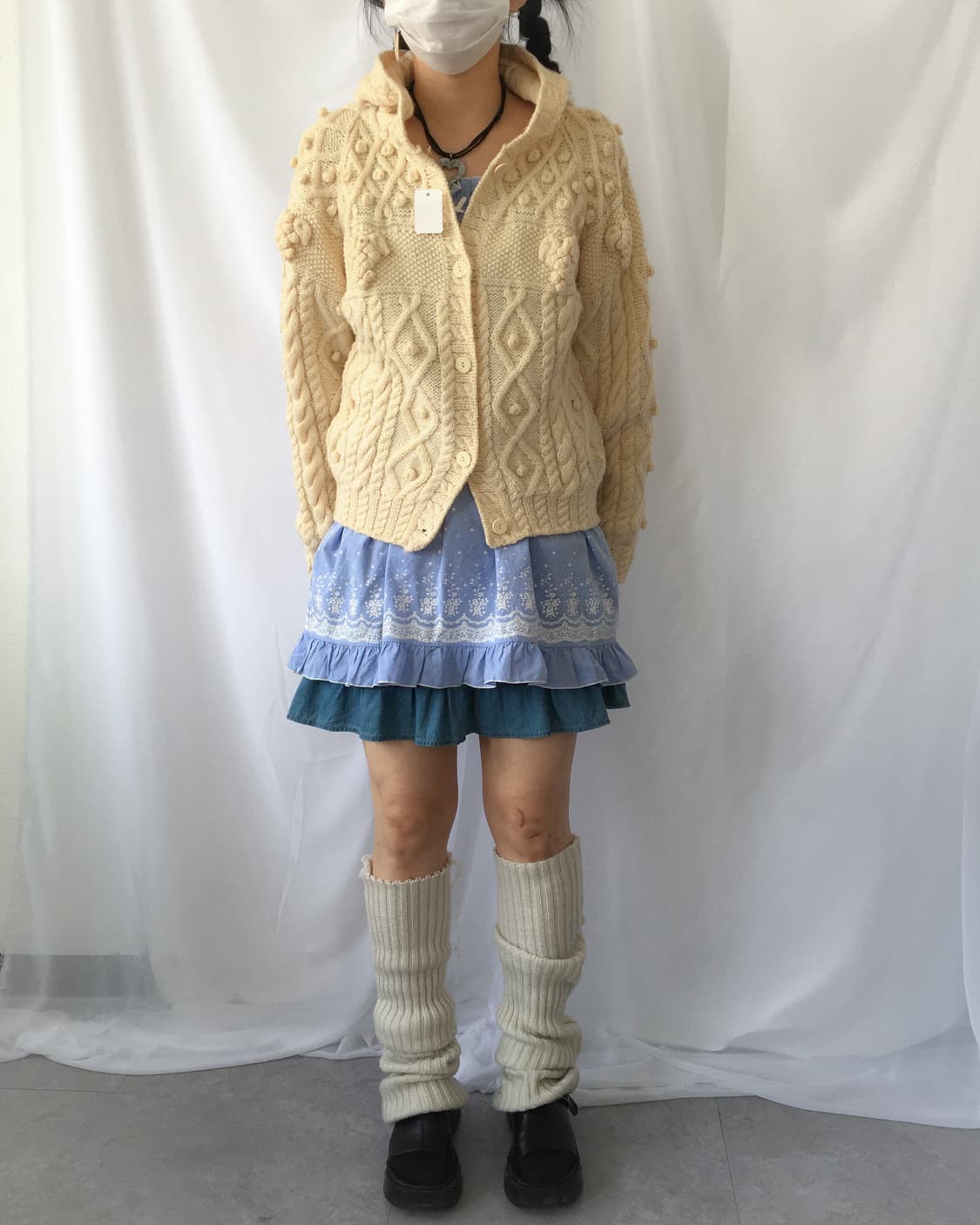 Pom pom woolen knit hood cardigan 상품이미지1
