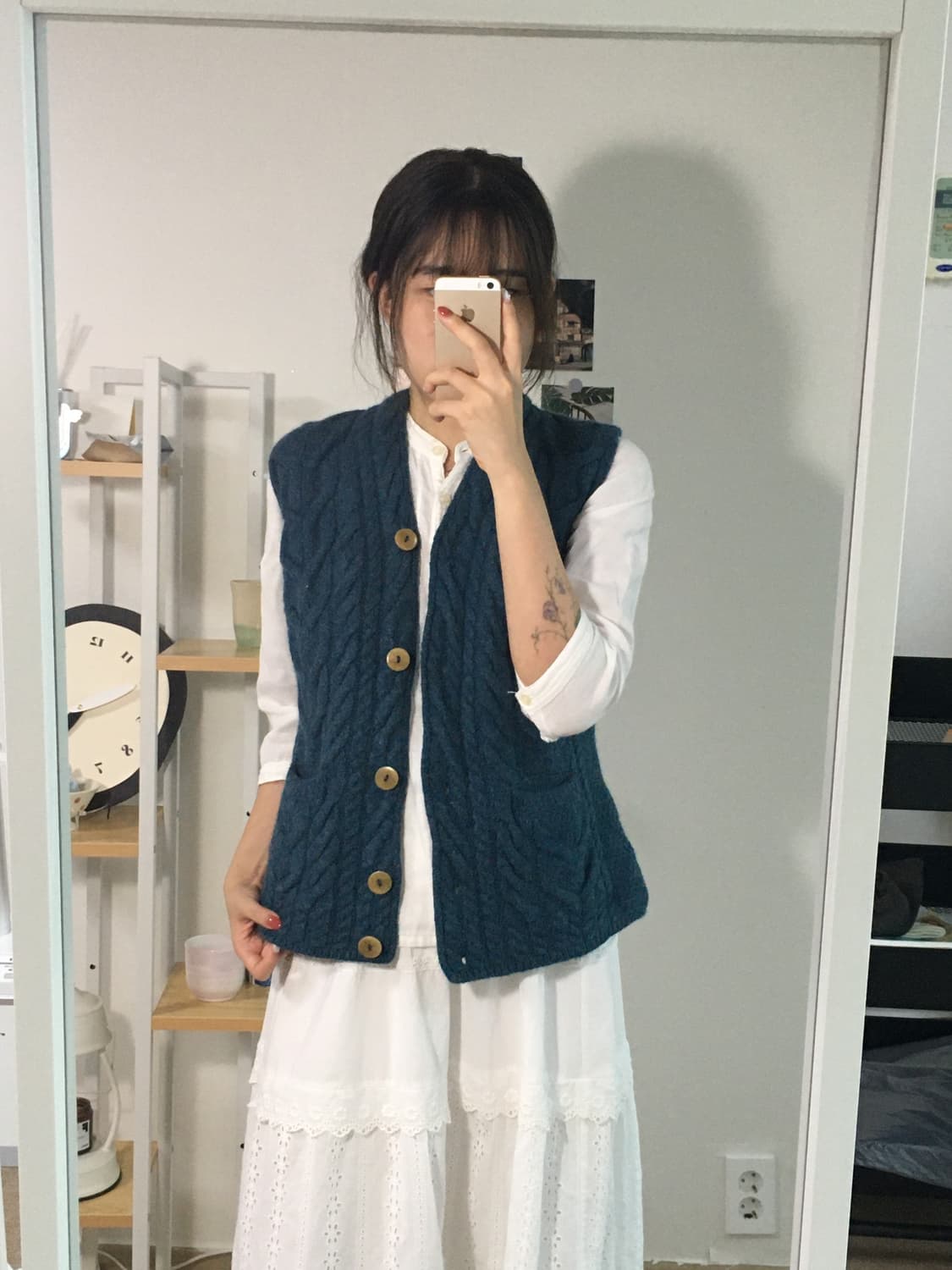 blue 꽈배기 짜임 니트조끼+이너 티셔츠 set 상품이미지3