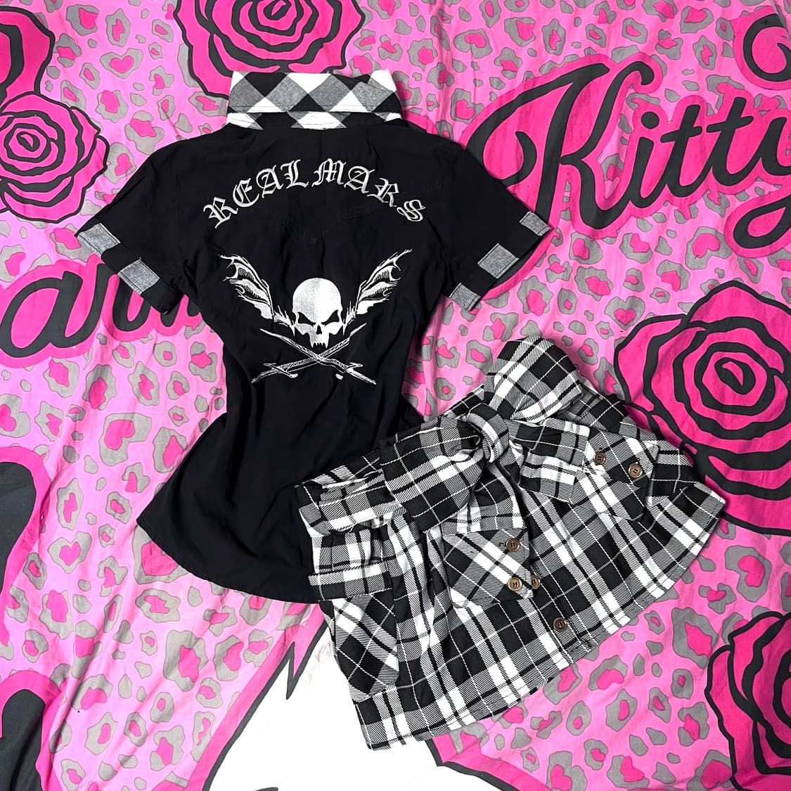 MA*RS마즈 핀터 긱시크 대장 블랙 체크 셋업 오네갸루 일본빈티지y2k 상품이미지1