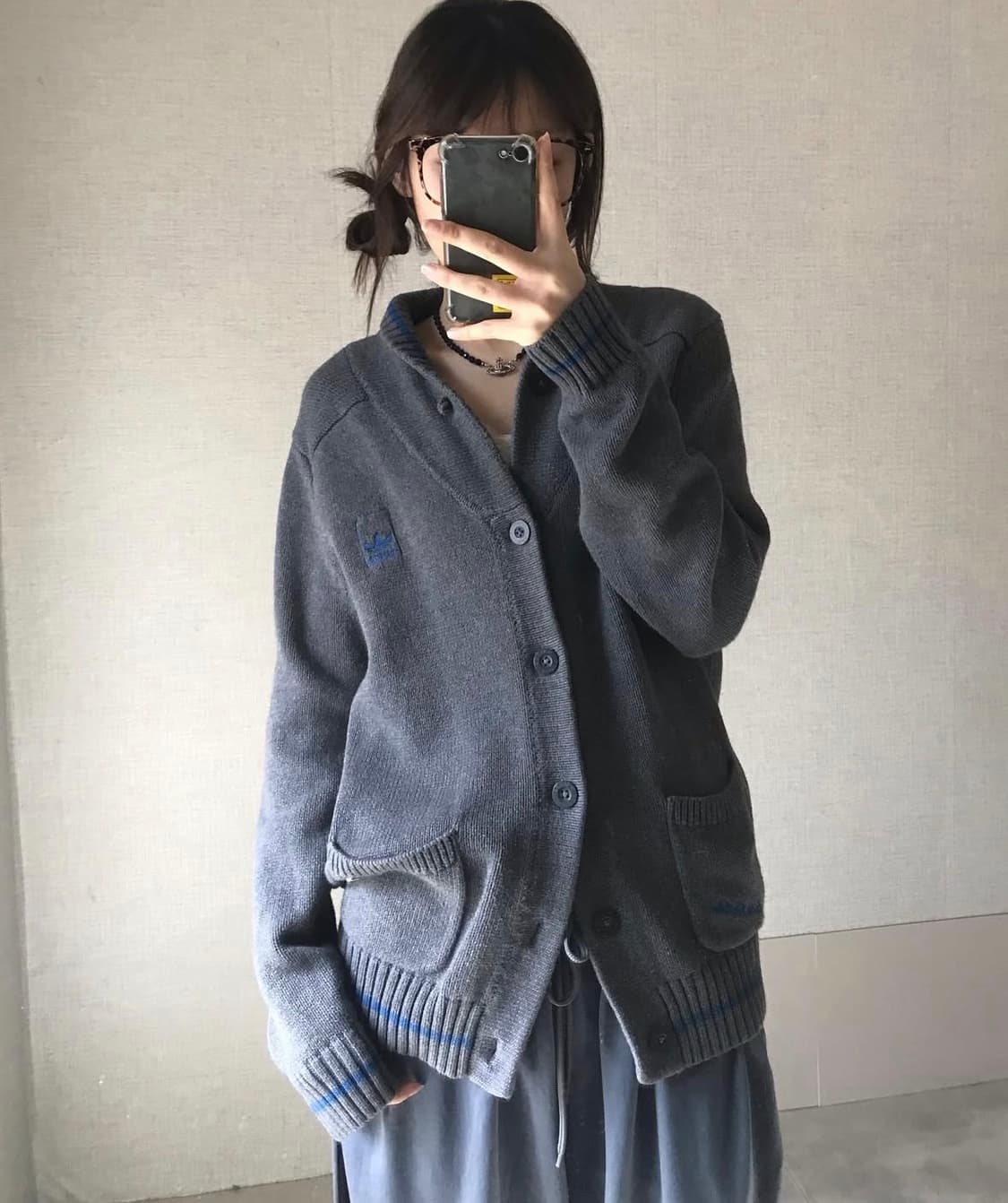 빈티지 아디다스 브이넥 버튼 니트 가디건 상품이미지1