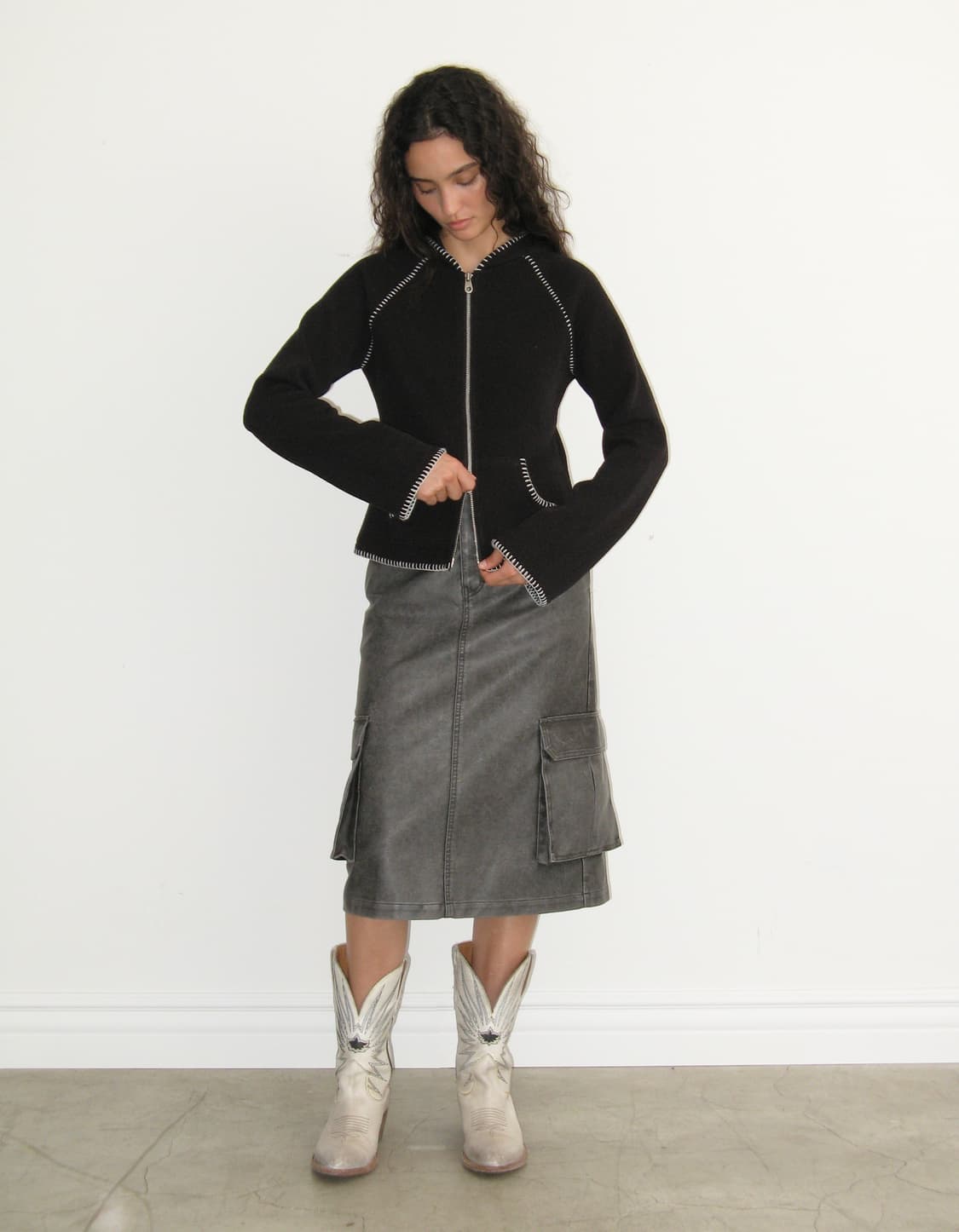 BOHO STITCH HOODED JACKET, BLACK 상품이미지5