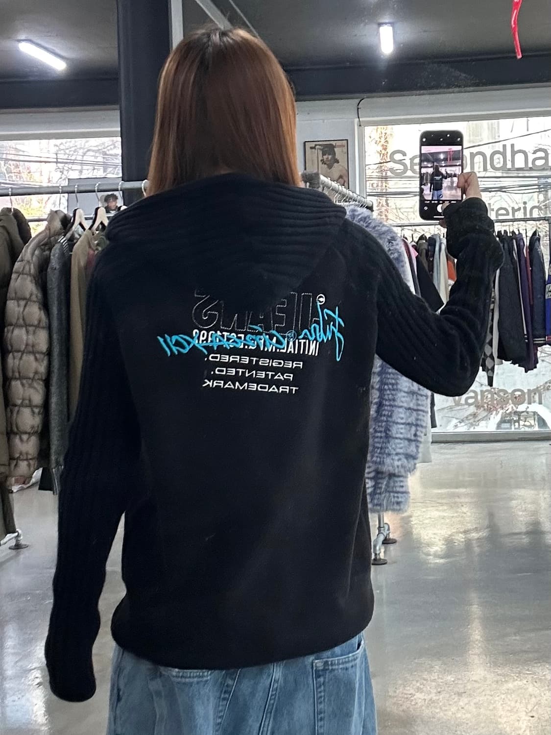 후부 자수백로고 후드 플리스 니트집업 상품이미지2