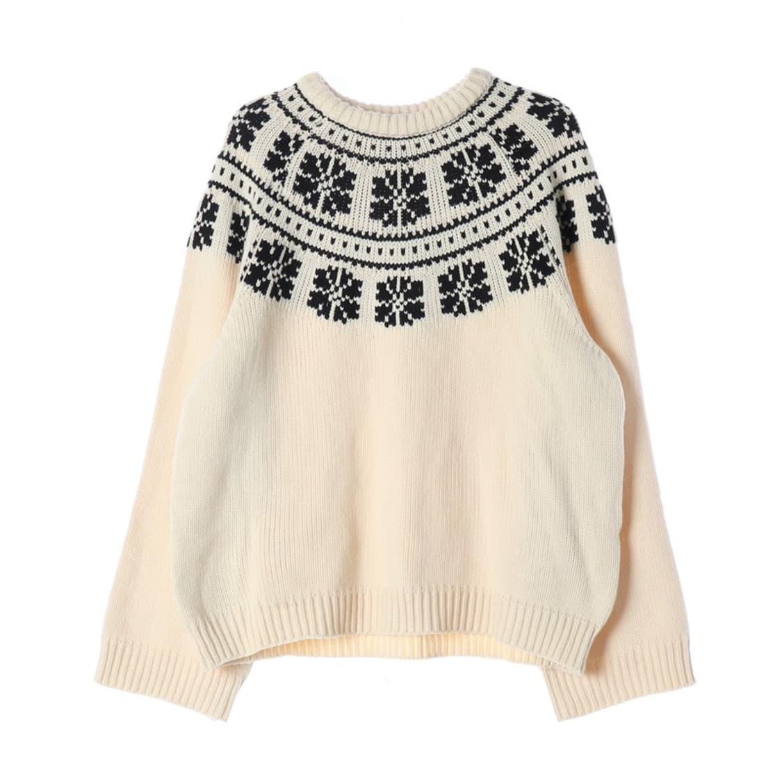 탭탭탭 크림 블랙 노르딕 패턴 라운드 니트 상품이미지1