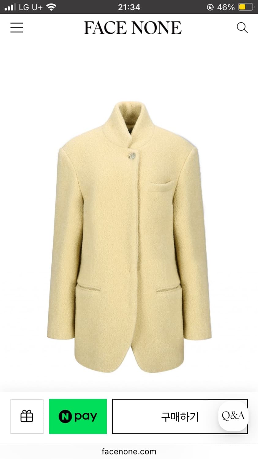 페이스넌 facenone 부클 하이넥 코트 옐로우 울 + 알파카 혼방 상품이미지2